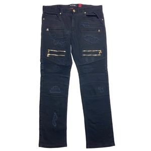 Makobi denim stylish designer multi zipper black distressed jeans